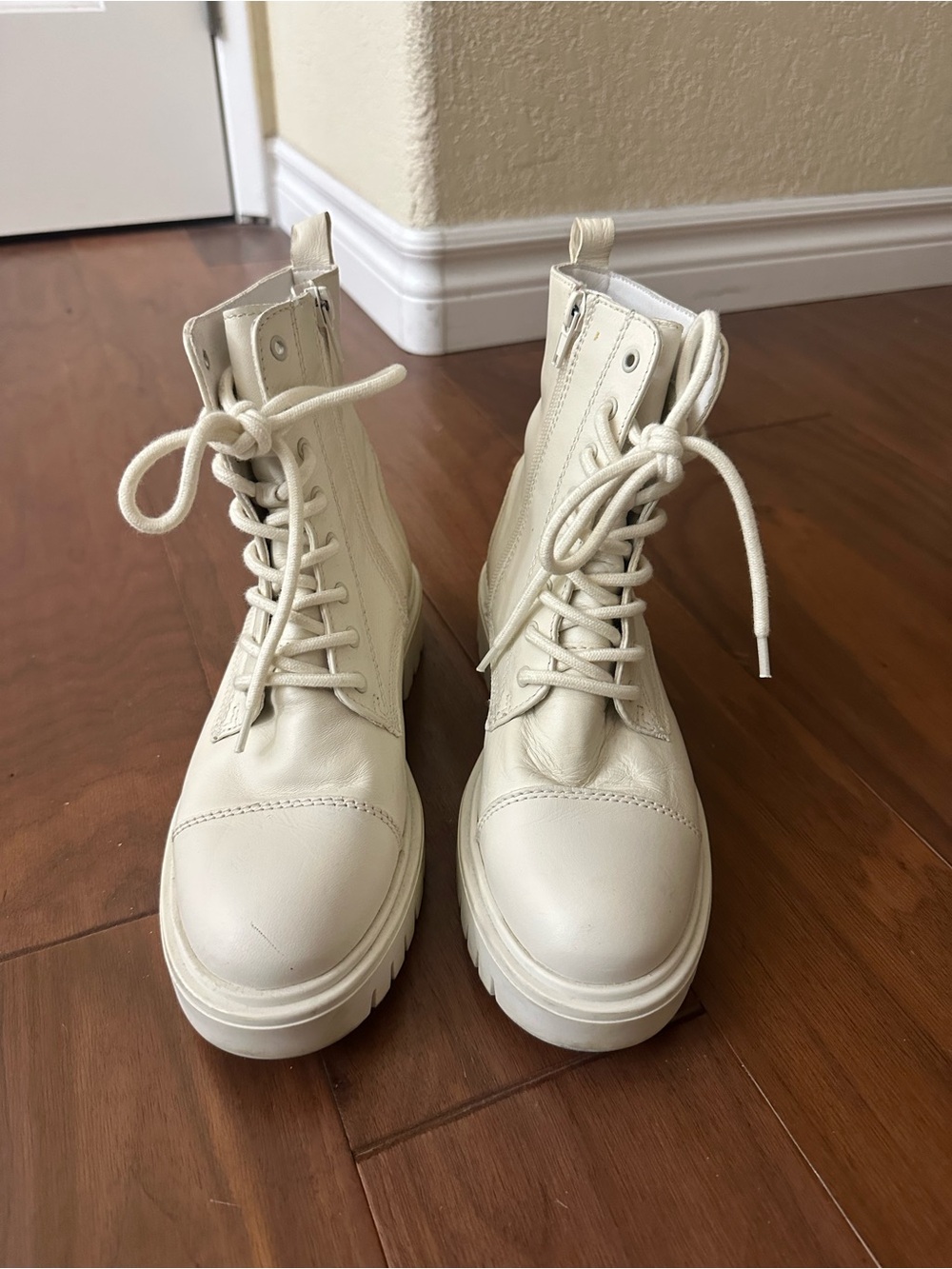 Aldo Cream Lace-Up Combat Boots